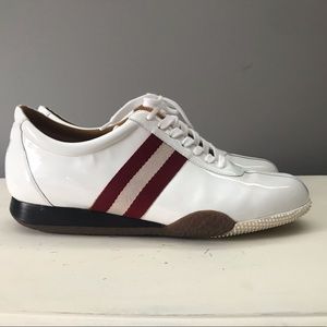 Men’s Bally white patent leather casual shoe.